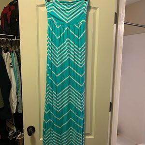 Teal blue strapless Maxi dress